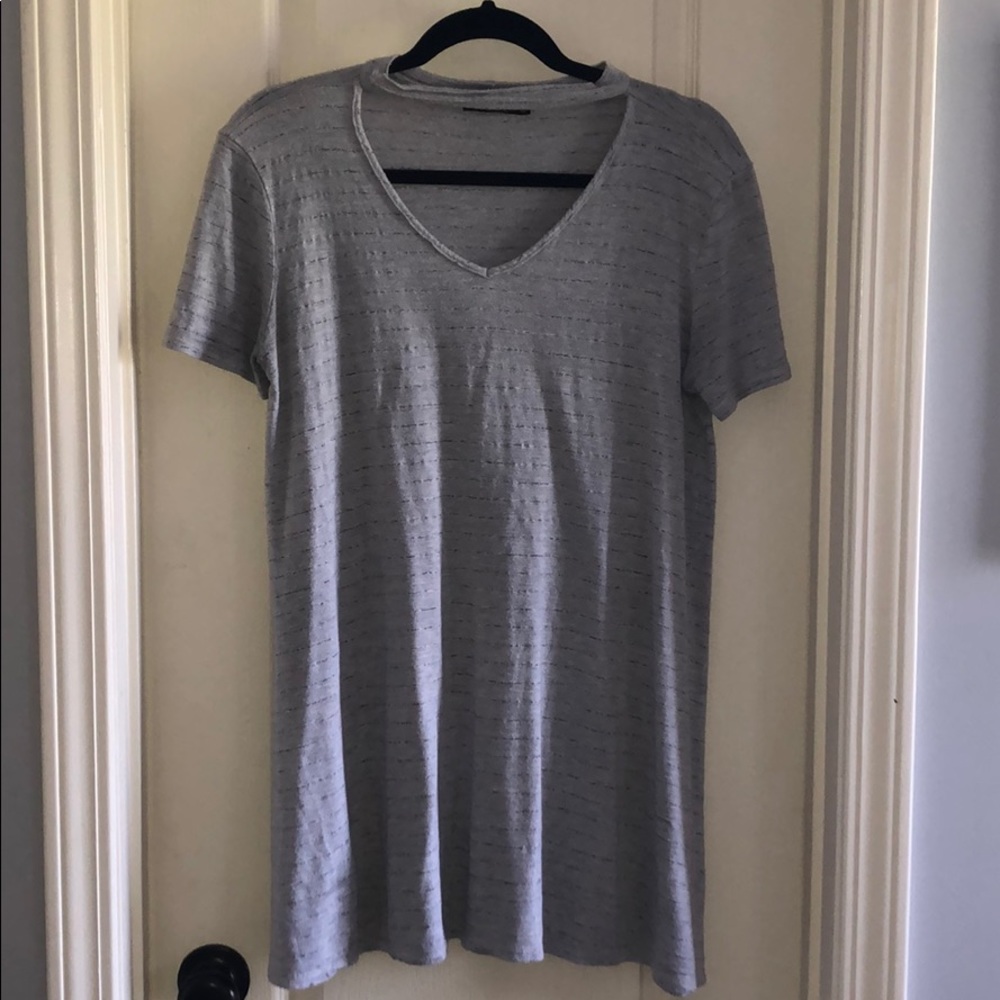 Striped Gray T-Shirt Dress w/ built-in Choker
